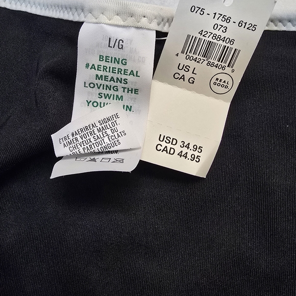 Aerie High Waisted Shine Full Coverage Bikini Bottoms with White Trim - Picture 3 of 9